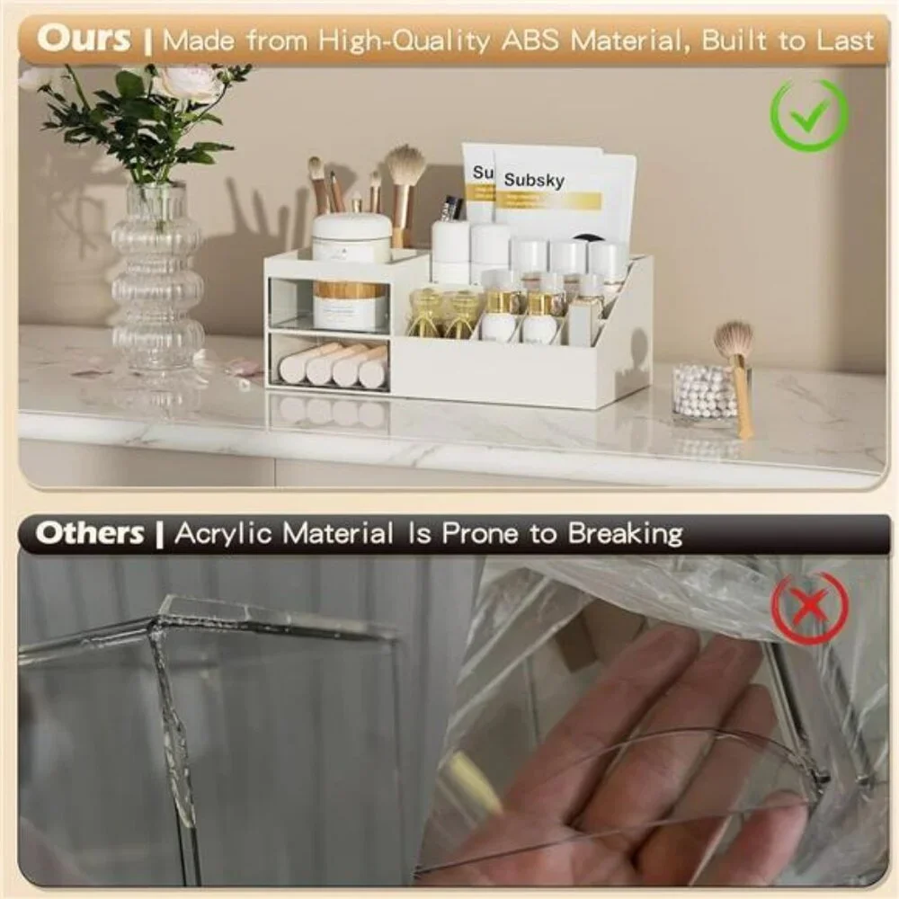 White makeup organizer with drawers countertop storage for vanity bathroom